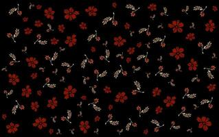 red flowers on a black background with bontical leaves vector