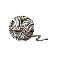 Hand drawn sketch of ball of threads. Handmade, knitting equipment concept in vintage doodle style. Engraving style. vector