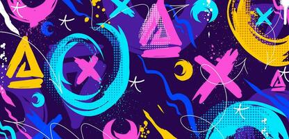 Graffiti background with throw-up, scribble and tagging in vibrant colors. Abstract graffiti in vector illustrations.