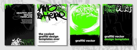 Graffiti poster or flyer design templates with colorful tags, grunge, scribblers and throw up. Hand-drawn abstract graffiti vector designs.