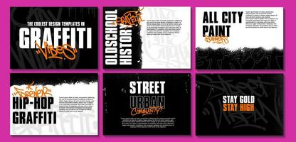 Graffiti poster or flyer design templates with colorful tags, grunge, scribblers and throw up. Hand-drawn abstract graffiti vector designs.