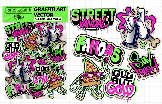 Graffiti art vector sticker illustration. Set of vector design with colorful designs