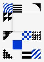 Simple background in Bauhaus style. Abstract geometric patterns in white, black and blue. Template design for posters, banners, websites. Vector illustration.