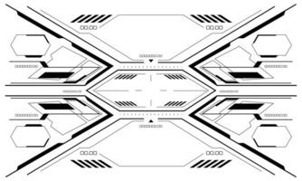 HUD sci-fi interface screen view black geometric on white design virtual reality futuristic technology creative display vector