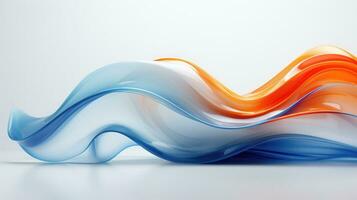 3D Abstract wavy glass with blue and orange color isolated white background photo
