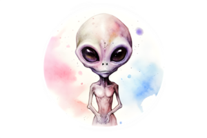 an watercolor alien with a big head, AI Generative png