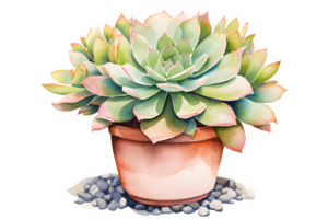 watercolor succulent plant in a pot,AI Generative png