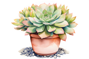 watercolor succulent plant in a pot,AI Generative png