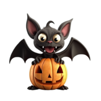 halloween bat cartoon character with pumpkin on transparent background,AI Generative png