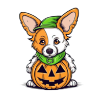 Corgi Hund mit Kürbis auf Halloween Hintergrund, ai generativ png