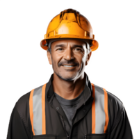 Smiling professional heavy industry worker in a protective uniform and hard hat. generative ai png