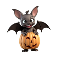cartoon bat holding pumpkin on transparent background,AI Generative png