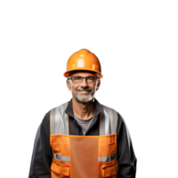 Smiling professional heavy industry worker in a protective uniform and hard hat. generative ai png