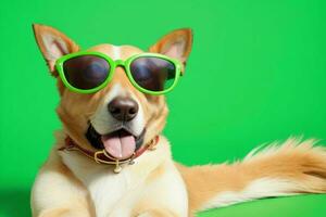 Dog wearing sunglasess. AI Generative Pro Photo