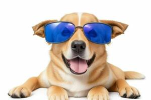 Dog wearing sunglasess. AI Generative Pro Photo