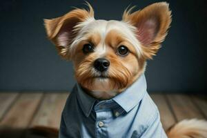 Cute dog wearing shirt. AI Generative Pro Photo