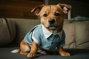 Cute dog wearing shirt. AI Generative Pro Photo