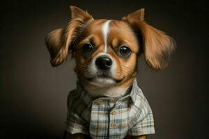 Cute dog wearing shirt. AI Generative Pro Photo