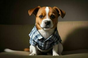 Cute dog wearing shirt. AI Generative Pro Photo