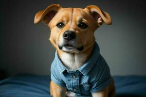 Cute dog wearing shirt. AI Generative Pro Photo