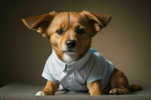 Cute dog wearing shirt. AI Generative Pro Photo