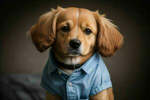 Cute dog wearing shirt. AI Generative Pro Photo