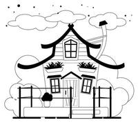 a little cute isolated black and white outline house with not ordinary roof vector