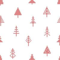 Seamless Pattern with Christmas tree in peasant folk rustic motif. cross stitch background with fir tree vector