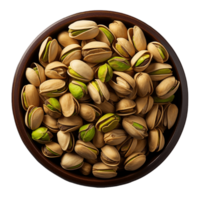 pistachenoten in een houten kom geïsoleerd Aan een transparant achtergrond, ai generatief png