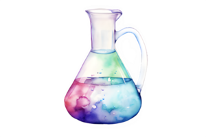 ein Aquarell Blau und lila Flüssigkeit im ein Glas Kolben, ai generativ png