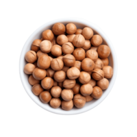 nutty hazelnuts in a bowl on a transparent background,AI Generative png