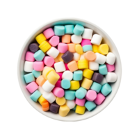 colorida marshmallows dentro uma tigela em uma transparente plano de fundo,ai generativo png