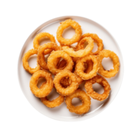 a plate of onion rings on a transparent background,AI Generative png