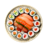 Sushi sur une assiette avec une transparent arrière-plan ,, ai génératif png