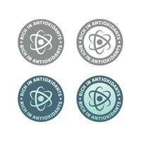 Rich in antioxidants vector label. Colorful antioxidant molecule circle badge.