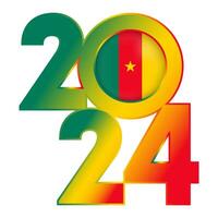 Happy New Year 2024 banner with Cameroon flag inside. Vector illustration.