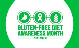 November is Gluten Free Diet Awareness Month background template. Holiday concept. background, banner, placard, card, and poster design template with text inscription and standard color. vector