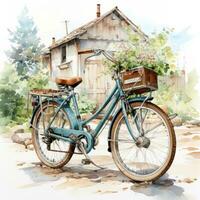 old bicycle in front of the house photo