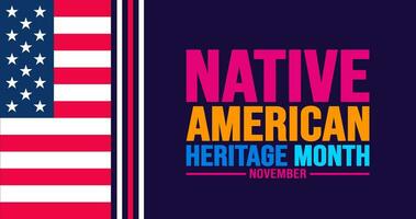 November is Native american heritage month colorful background template with USA flag. American Indian culture Celebrate annual in United States. use to banner, placard, card, poster design template. vector