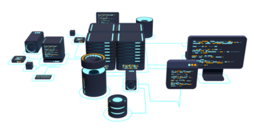 ordinateur La technologie 3d illustration. calcul de gros Les données centre. nuage l'informatique. en ligne dispositifs télécharger et Télécharger information. moderne 3d illustration. 3d le rendu png