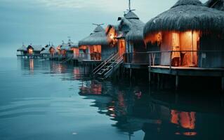 Beautiful houses surrounded by river photo