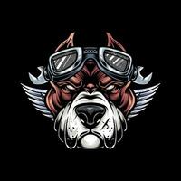 buldog motorista con un casco ilustración vector