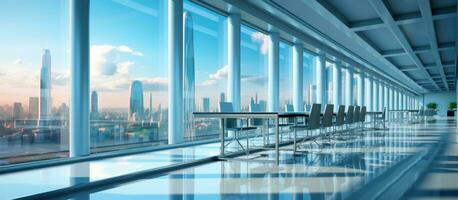 Modern office inside the glass building photo