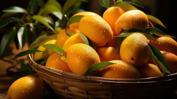 mango tropical Fruta en el cesta foto
