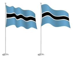 flag of Botswana on flagpole waving in wind. Holiday design element. Checkpoint for map symbols. Isolated vector on white background