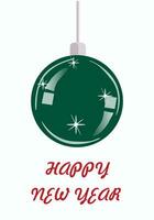festivo blanco antecedentes con verde Navidad vaso pelota y texto contento nuevo año. vector ilustración para pancartas, invitaciones, saludo tarjetas