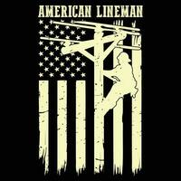 Lineman American Flag Electric Cable Gift Patriotic Lineman Gift T-shirt vector