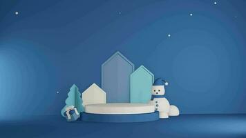3d Blau Hintergrund mit Weihnachten minimalistisch Podium, geeignet zum Produkt Beförderung video