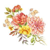 Watercolor fall floral bouquet hand painted illustration. Hand Painted watercolor flowers isolated on white background.  Perfect for wedding invitations, bridal shower and floral greeting cards vector