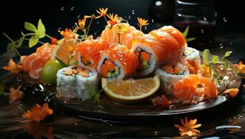 sushi with salmon and vegetables photo